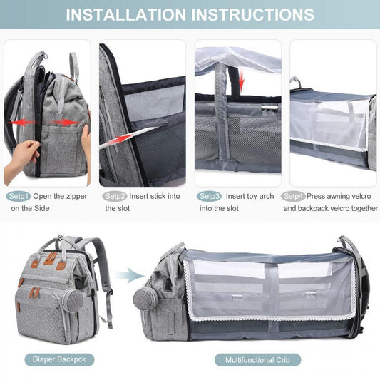 TOP Mommy Backpack with Crib Anti-Mosquito Mom Bag Stroller Large Capacity Baby Bag with Toy Gift