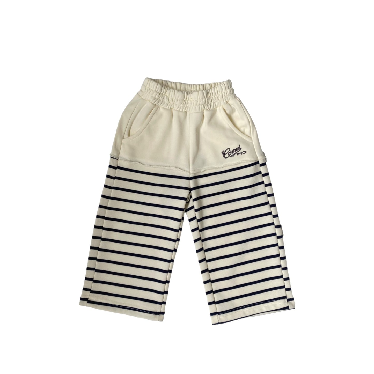 Children's striped embroidered patchwork knitted wide leg pants