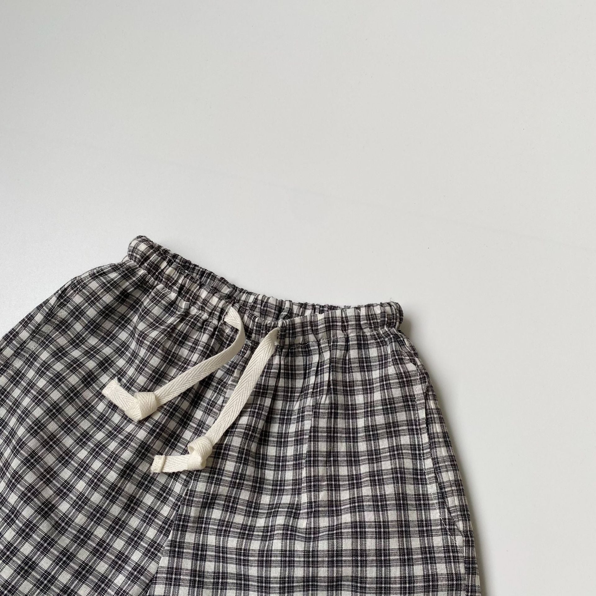 Plaid lace up drawstring pants