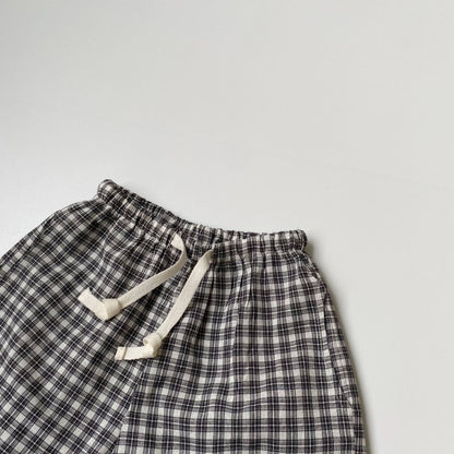 Plaid lace up drawstring pants