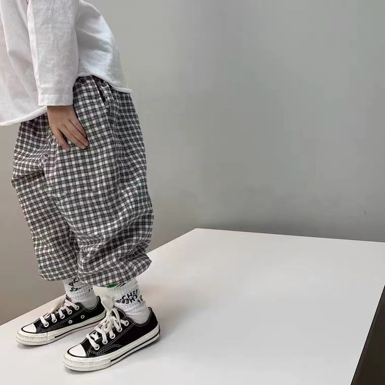 Plaid lace up drawstring pants