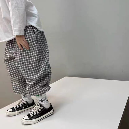 Plaid lace up drawstring pants