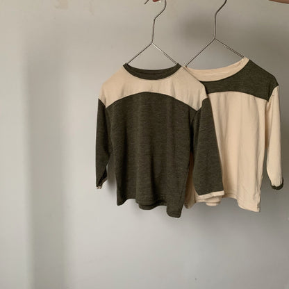 Men's and women's baby spliced round neck T-shirt