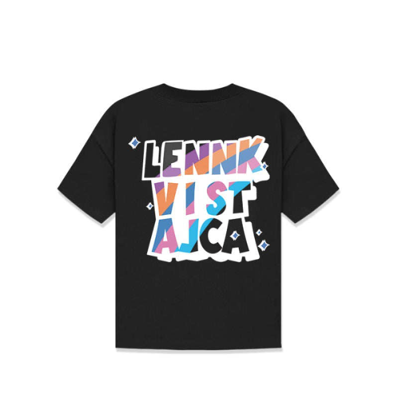 Children's Colorful Letter Print Short Sleeve Loose Casual Top for Boys