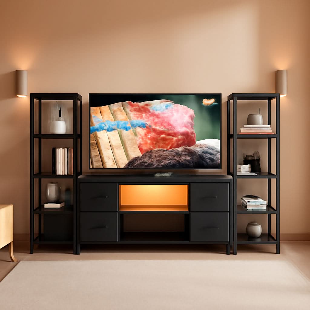 LED TV Stand 60 Inch Wide Display With USB Charging Contem porary-0