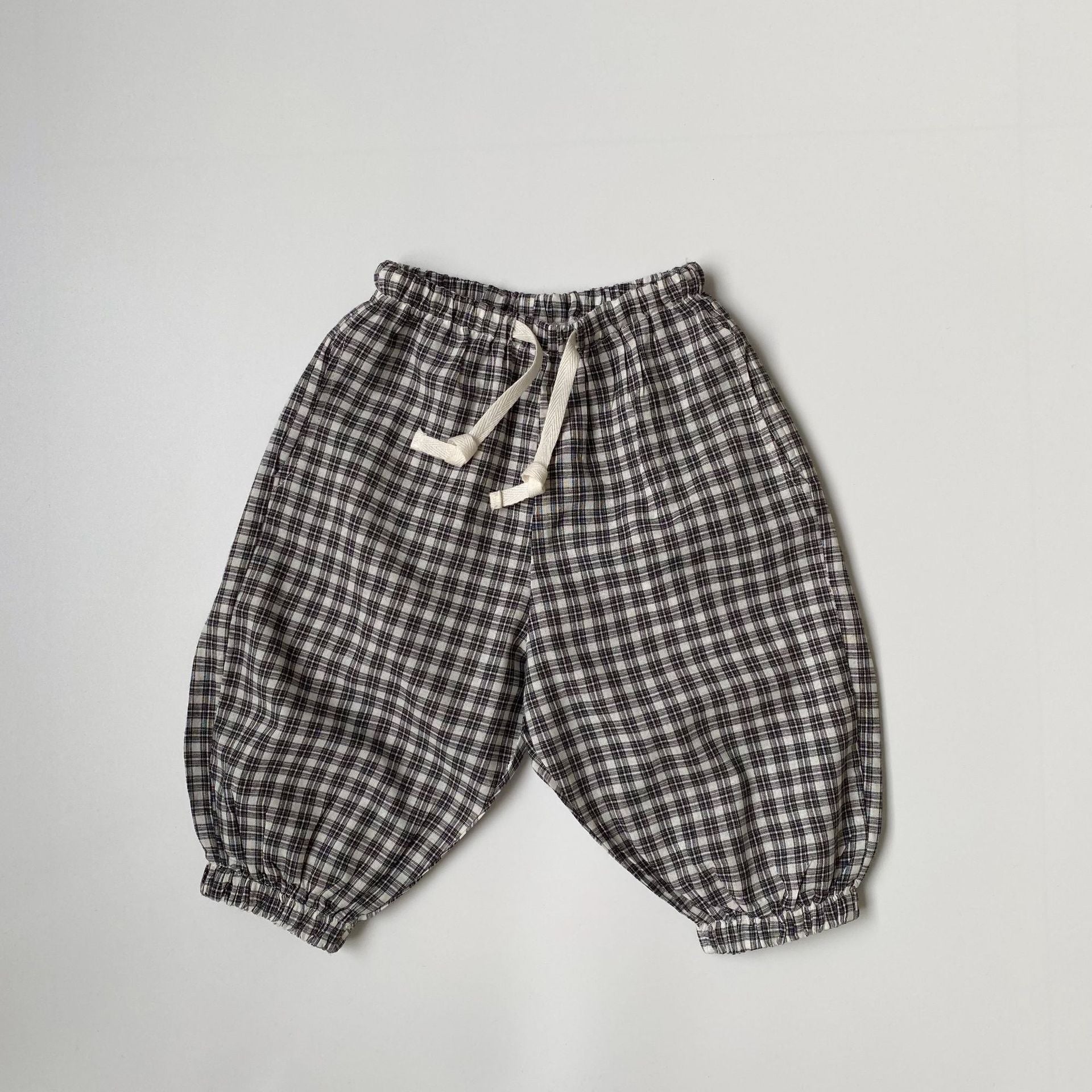 Plaid lace up drawstring pants