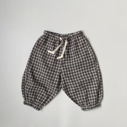 Plaid lace up drawstring pants