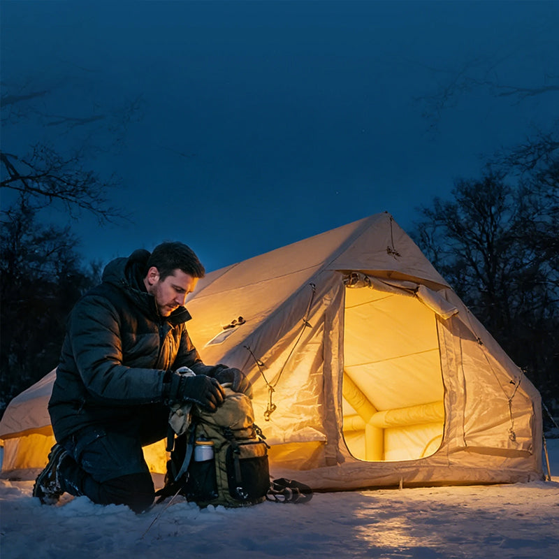 Large Inflatable Glamping Tent with Skylight, Breathable Mesh Air Tent for Summer Camping & Backpacking
