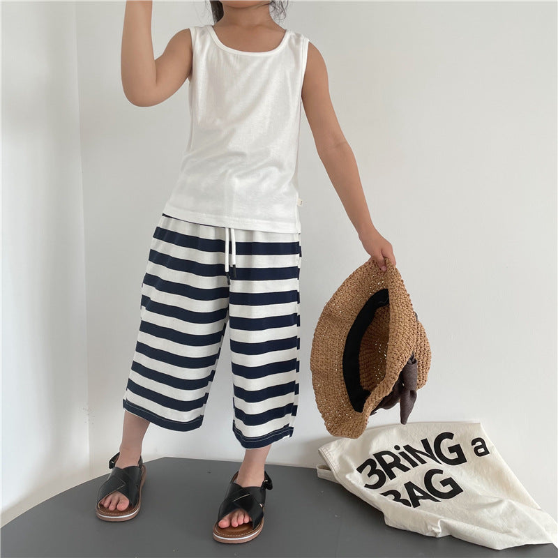 Men's and women's striped lace up cropped pants
