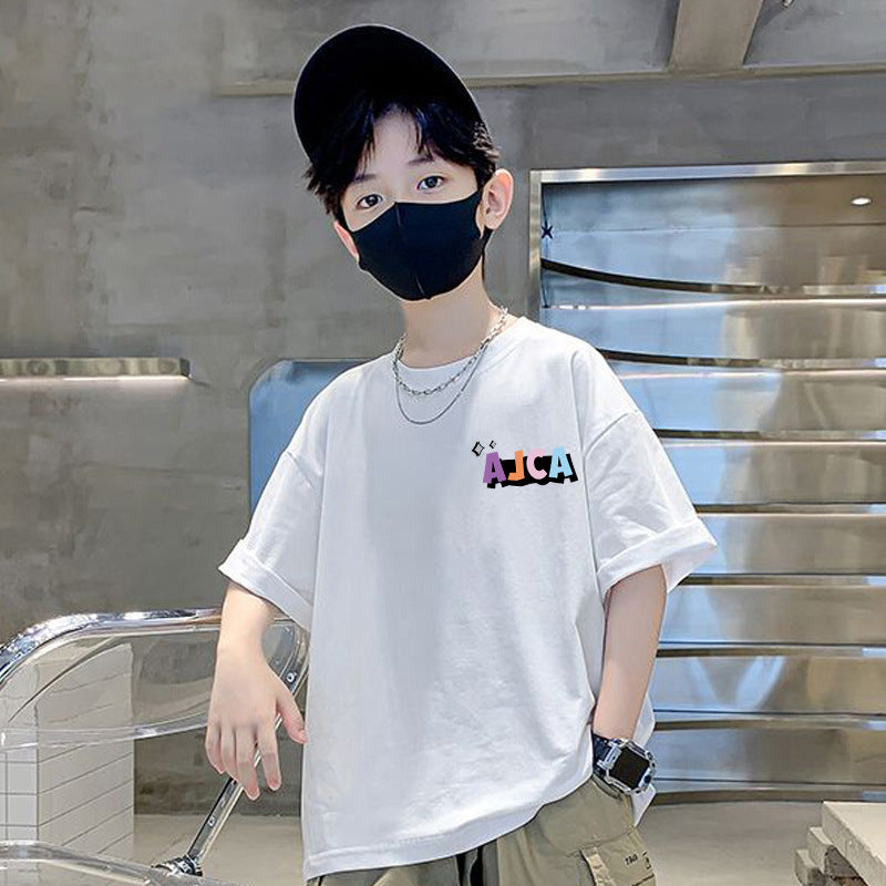 Children's Colorful Letter Print Short Sleeve Loose Casual Top for Boys