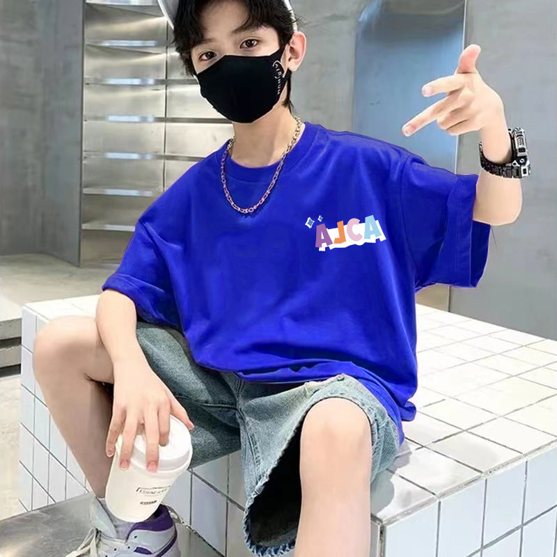 Children's Colorful Letter Print Short Sleeve Loose Casual Top for Boys