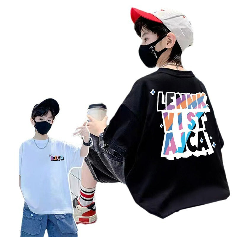 Children's Colorful Letter Print Short Sleeve Loose Casual Top for Boys