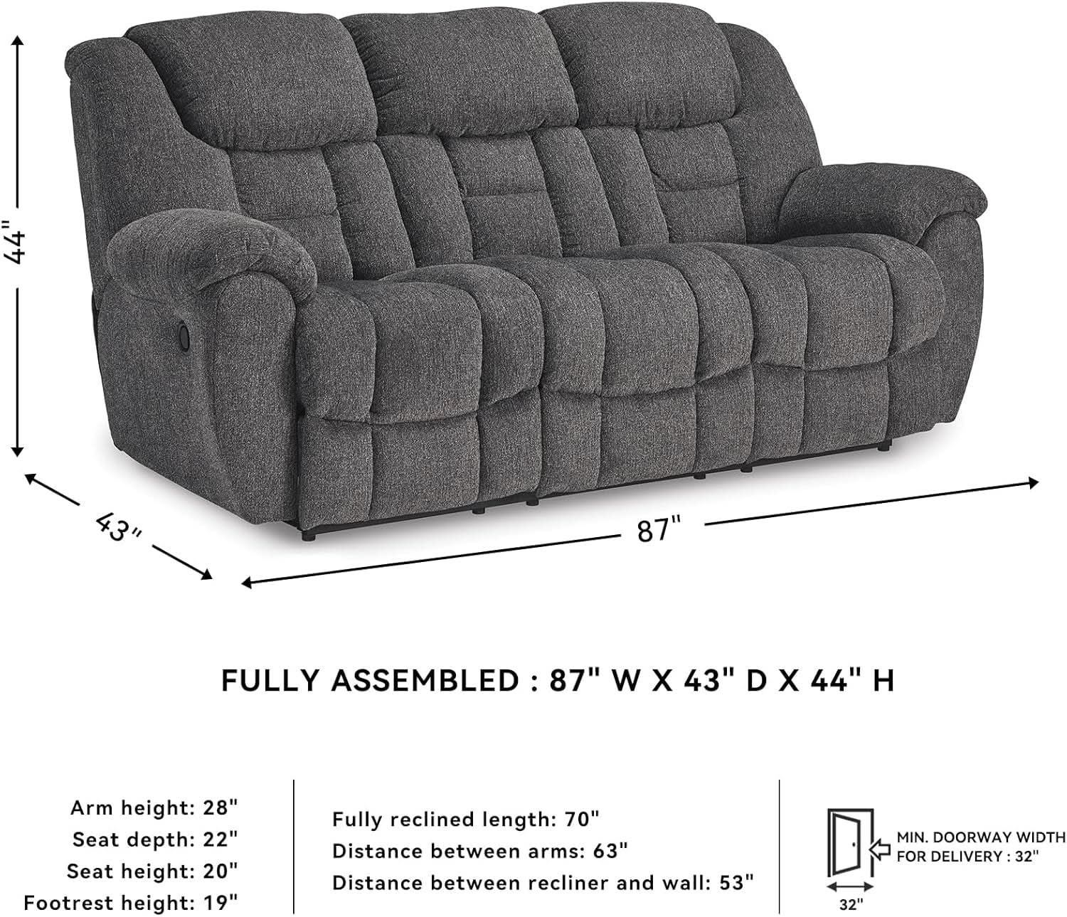 Gray Manual Reclining Sofa Stain Resistant Upholstery-2