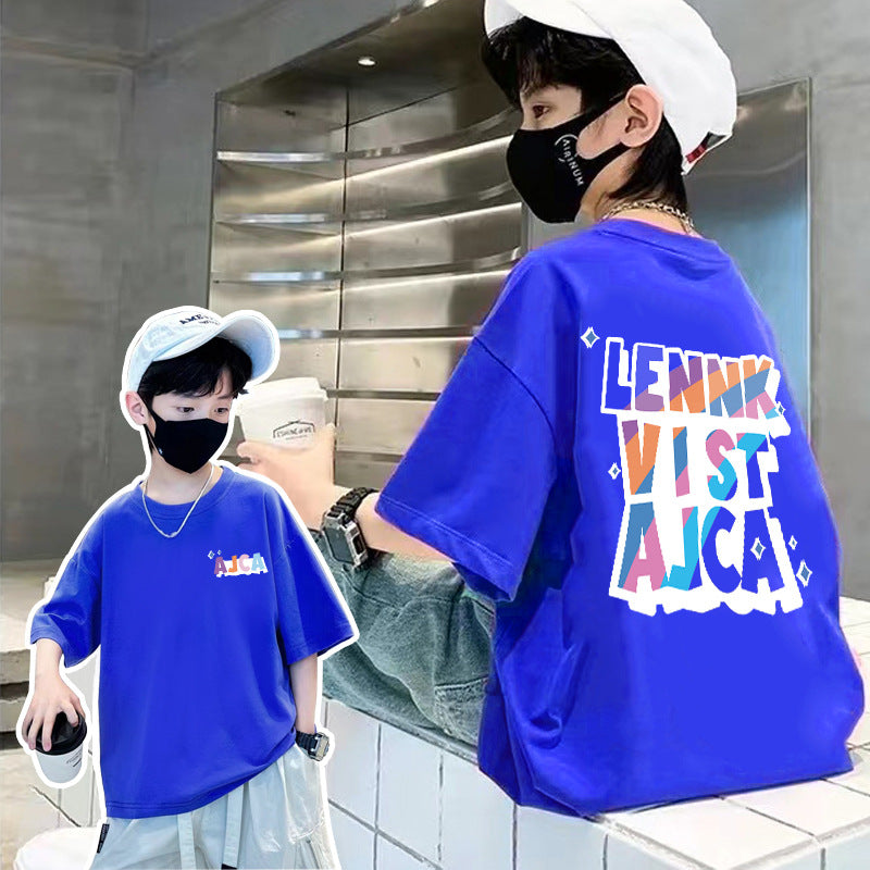 Children's Colorful Letter Print Short Sleeve Loose Casual Top for Boys