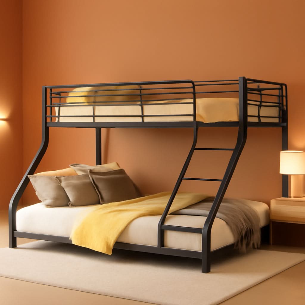 Heavy Duty Twin Over Queen Metal Bunk Bed In Black-0