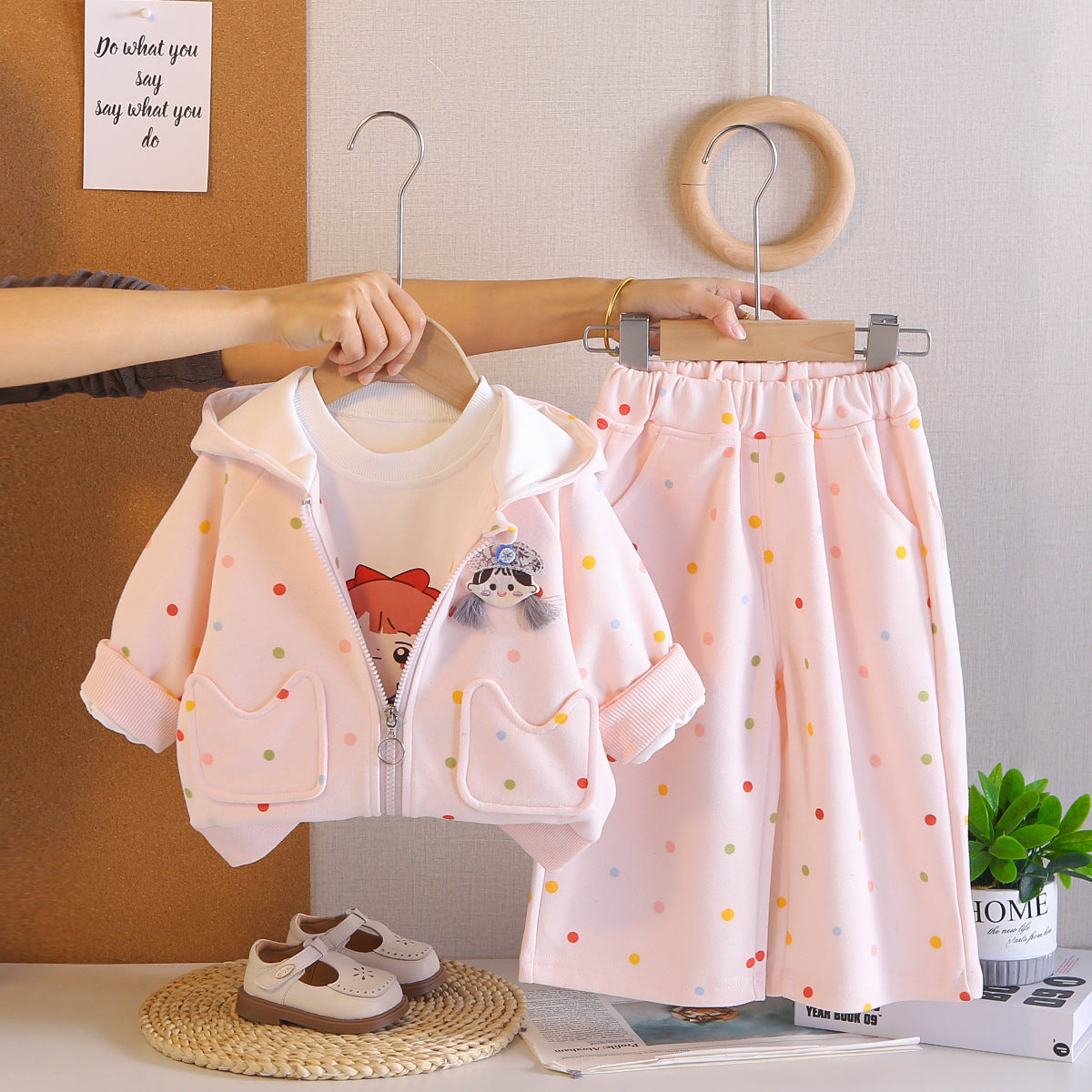 Hooded long sleeved three piece set for baby girls' clothing