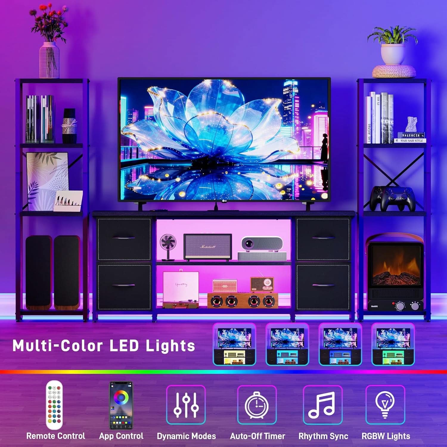 LED TV Stand 60 Inch Wide Display With USB Charging Contem porary-3