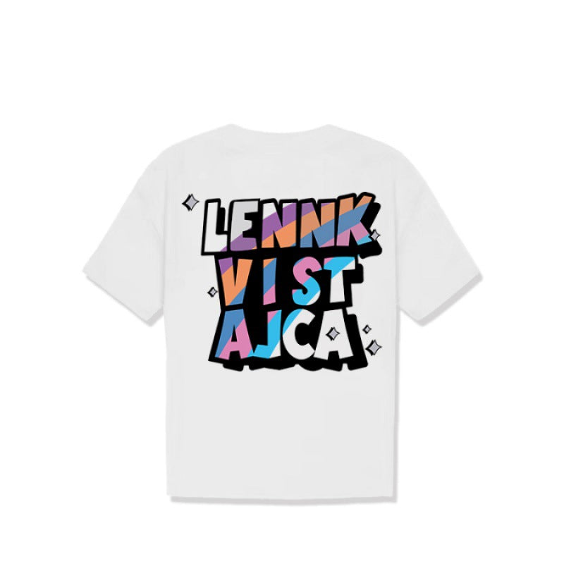 Children's Colorful Letter Print Short Sleeve Loose Casual Top for Boys