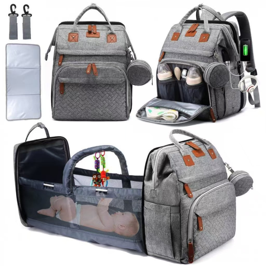 TOP Mommy Backpack with Crib Anti-Mosquito Mom Bag Stroller Large Capacity Baby Bag with Toy Gift
