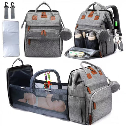 TOP Mommy Backpack with Crib Anti-Mosquito Mom Bag Stroller Large Capacity Baby Bag with Toy Gift