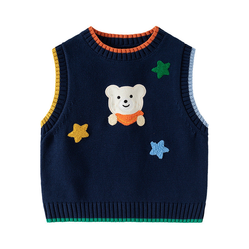 Children's Knitted Vest Wholesale Boy's Sweater Baby Sleeveless Pullover Cartoon Bear Top Fashion