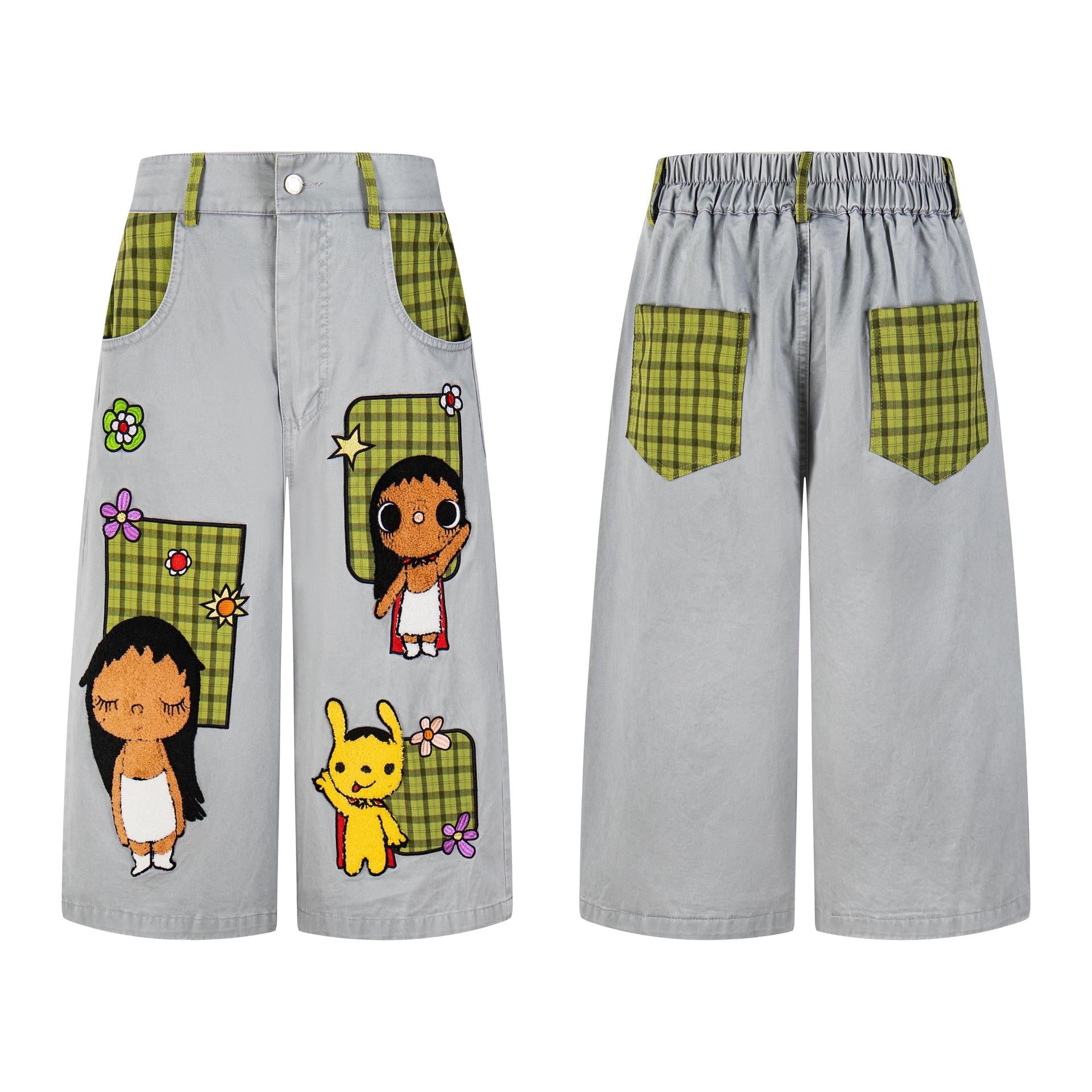 Cartoon girl embroidered pants