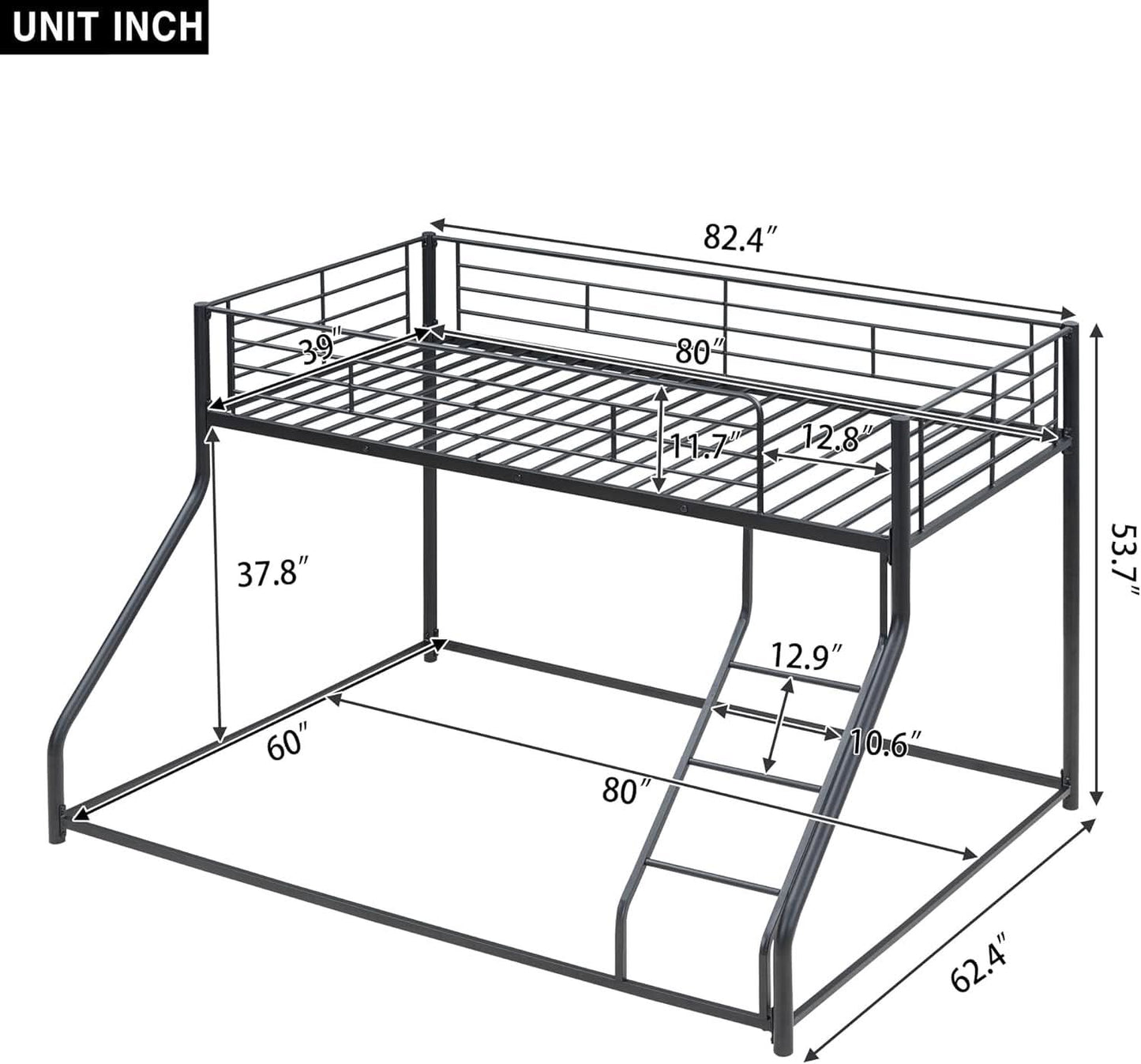 Heavy Duty Twin Over Queen Metal Bunk Bed In Black-1