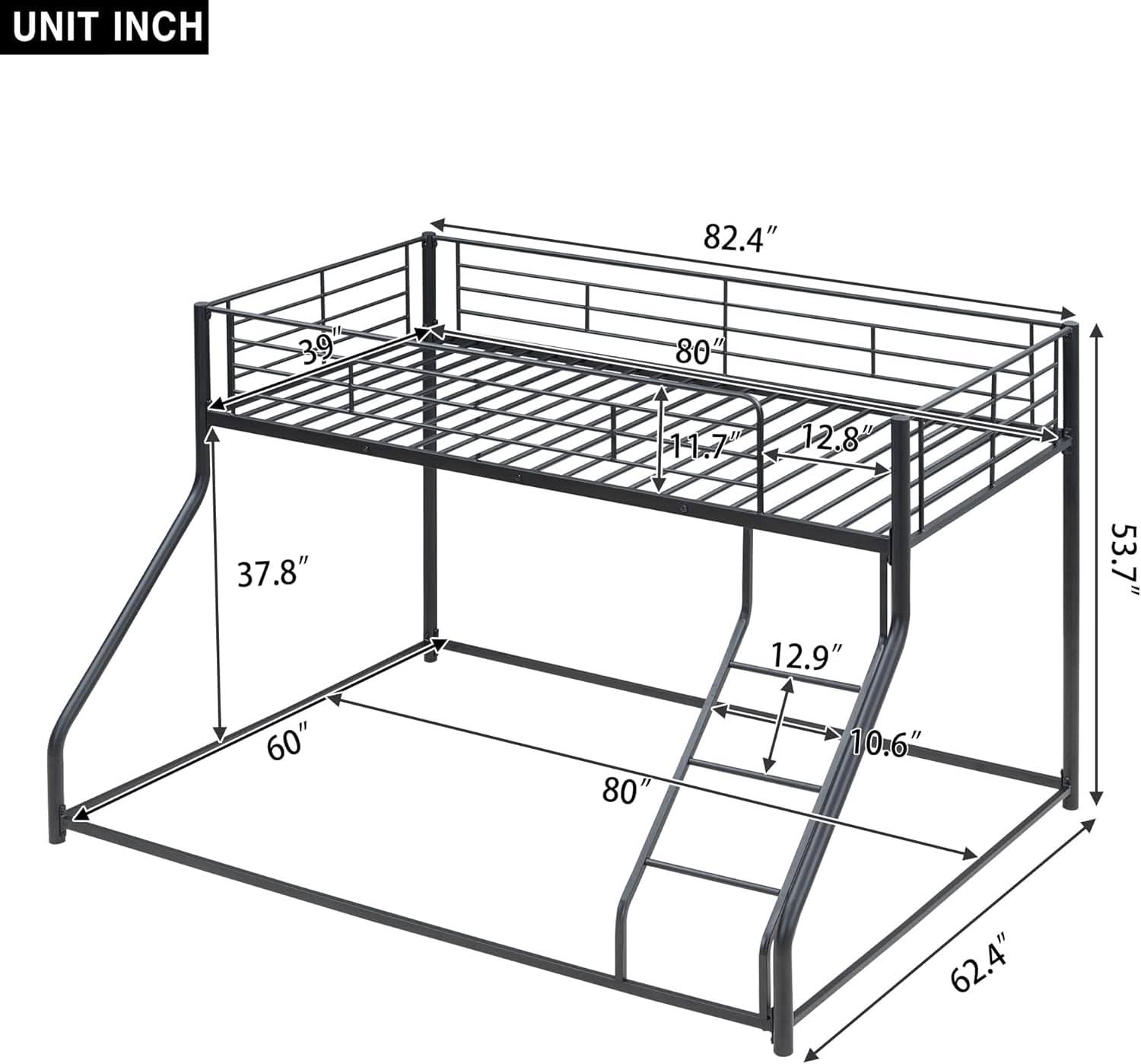 Heavy Duty Twin Over Queen Metal Bunk Bed In Black-1