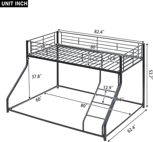 Heavy Duty Twin Over Queen Metal Bunk Bed In Black-1