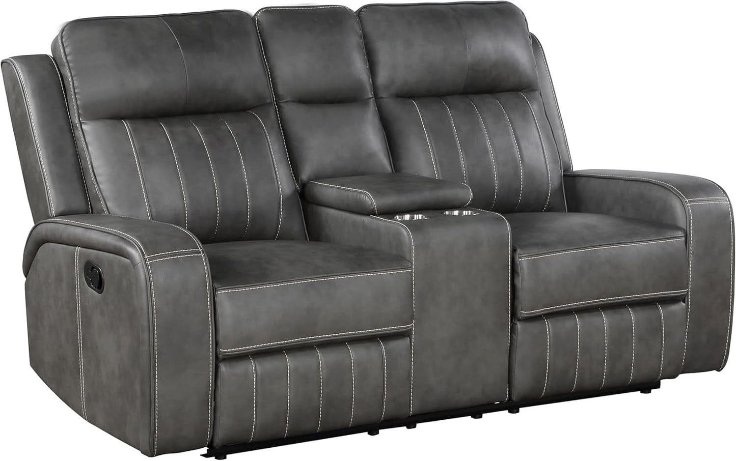 Gray Faux Leather Reclining Loveseat With Manual Recline-1