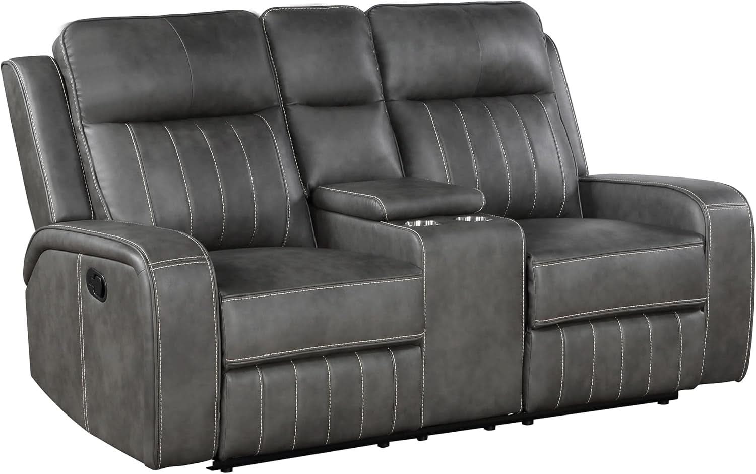 Gray Faux Leather Reclining Loveseat With Manual Recline-1