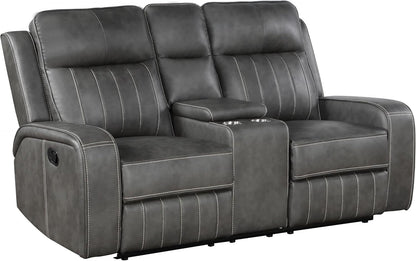 Gray Faux Leather Reclining Loveseat With Manual Recline-1