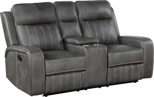 Gray Faux Leather Reclining Loveseat With Manual Recline-1