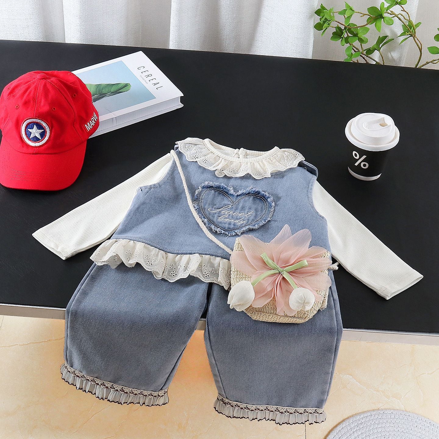 Baby Girl Love Letter Cowboy Vest 3-Piece Set