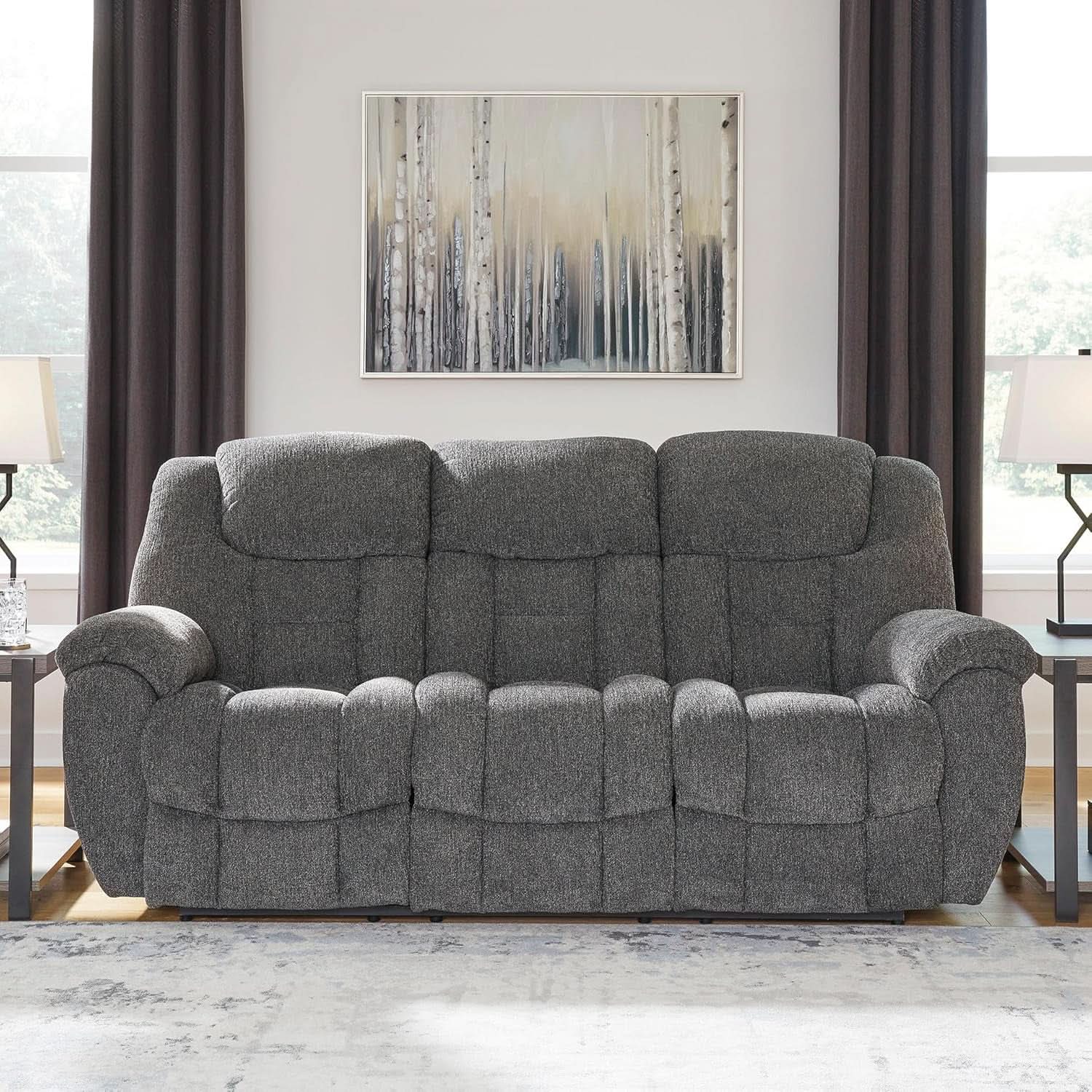 Gray Manual Reclining Sofa Stain Resistant Upholstery-1