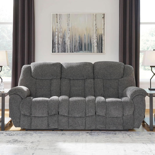 Gray Manual Reclining Sofa Stain Resistant Upholstery-1