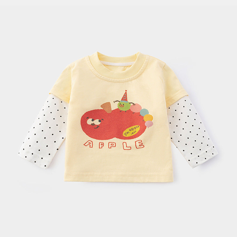 Girls' Pure Cotton Long Sleeve T-Shirt, Printed Innerwear for Baby Girls, Spring Style A-Class Fabric