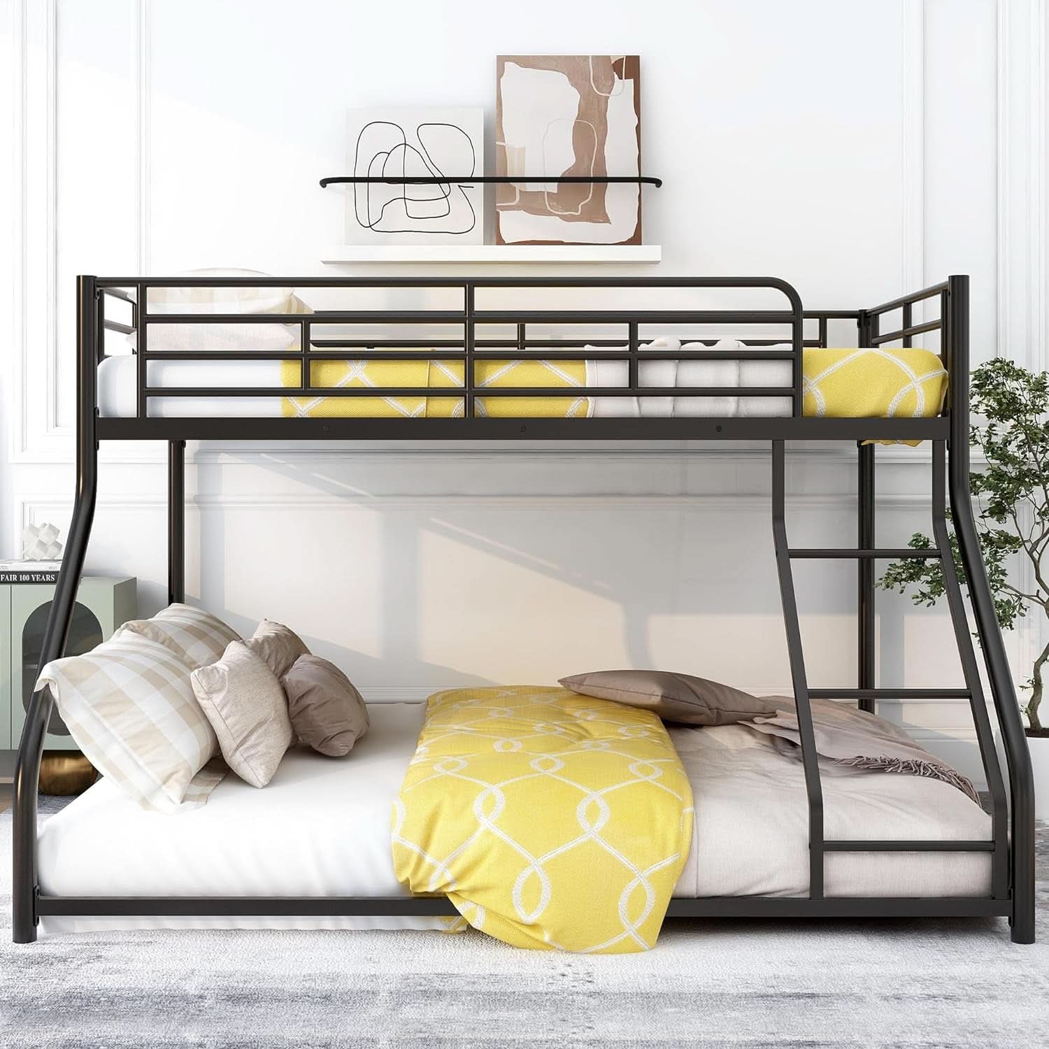 Heavy Duty Twin Over Queen Metal Bunk Bed In Black-2