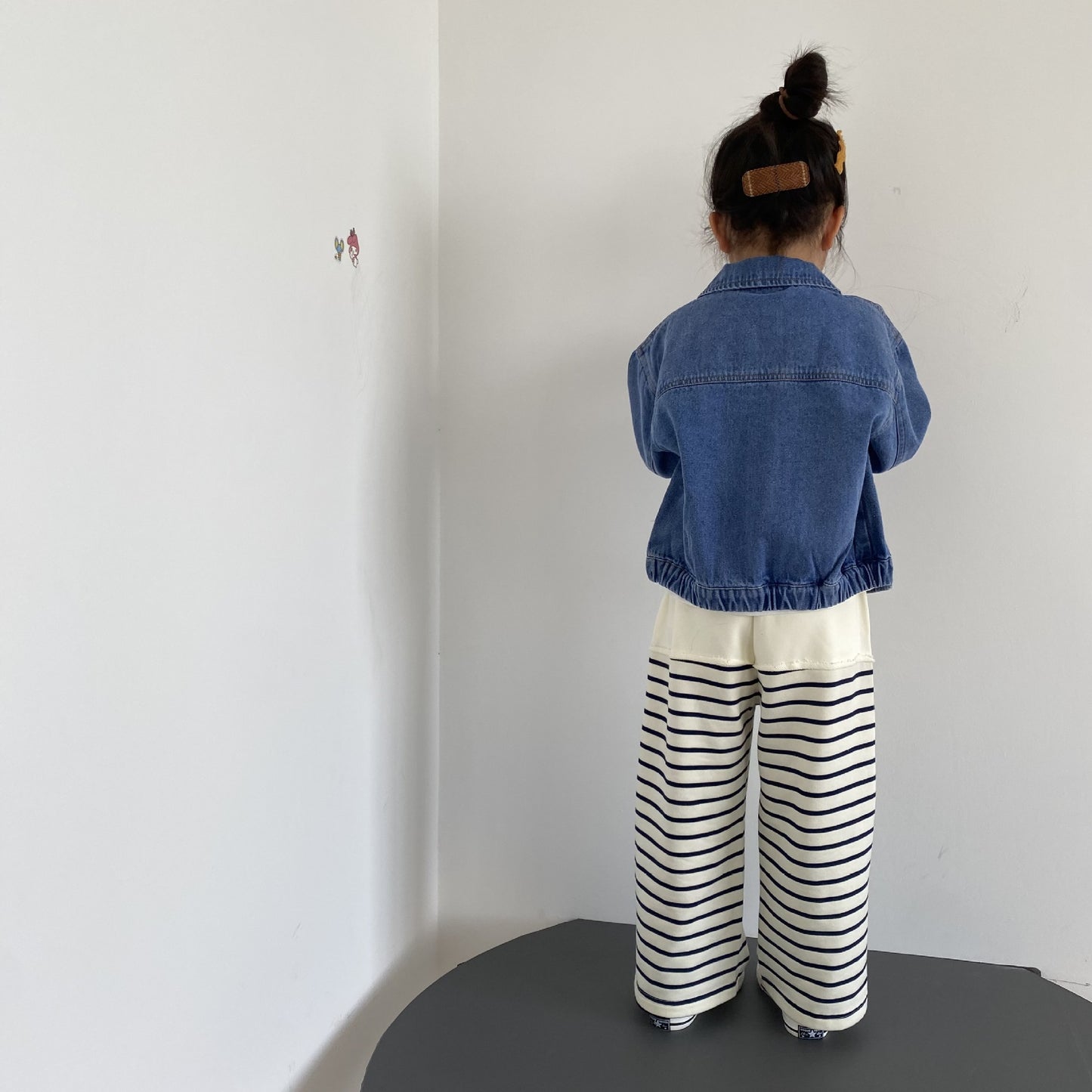 Children's striped embroidered patchwork knitted wide leg pants