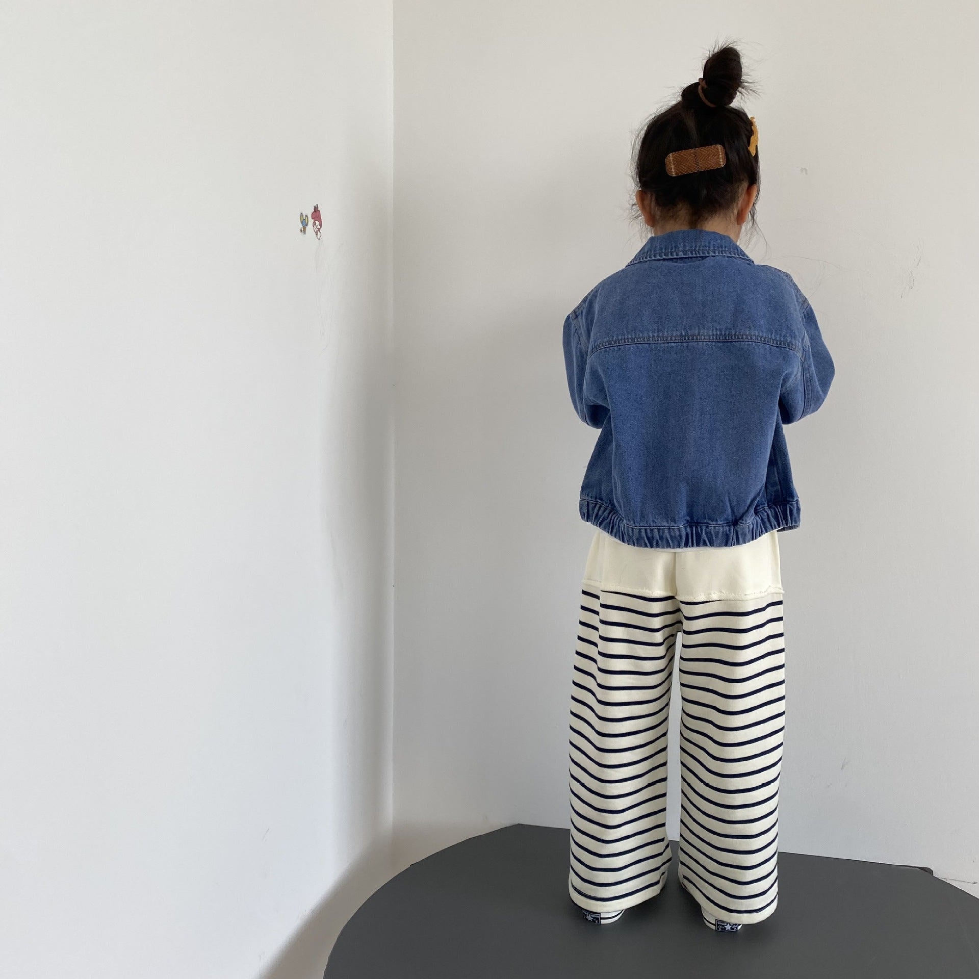 Children's striped embroidered patchwork knitted wide leg pants