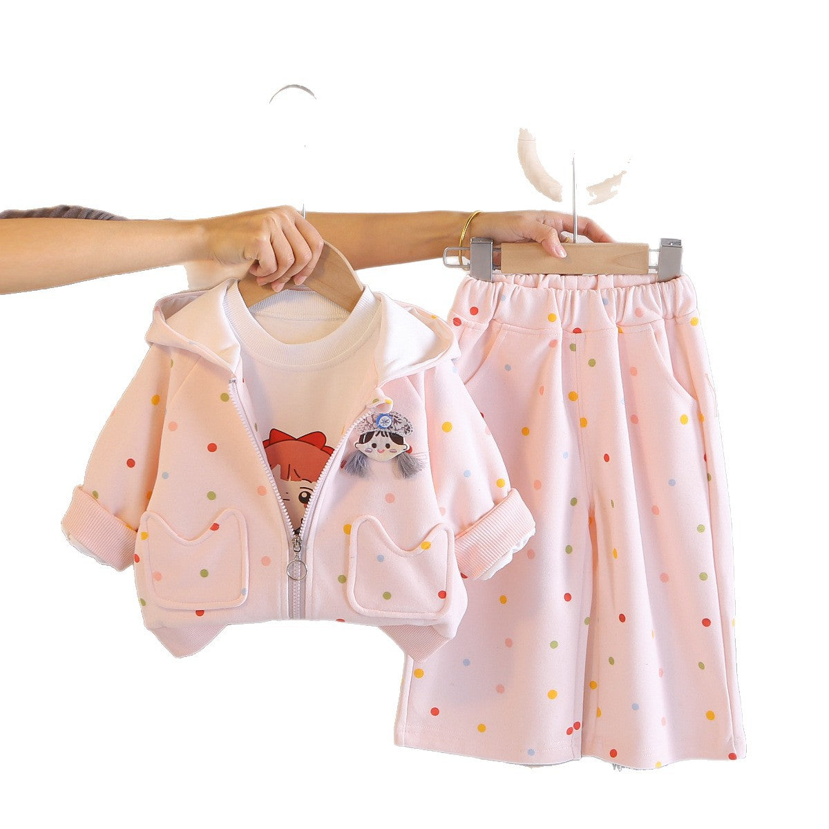 Hooded long sleeved three piece set for baby girls' clothing