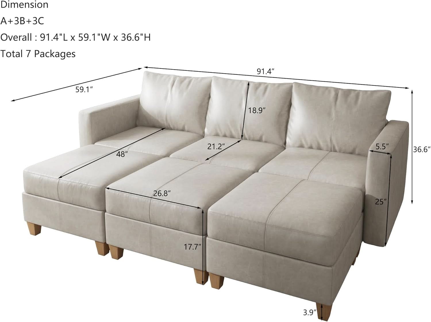 Faux Leather Modular Sectional Sleeper Sofa Storage-1