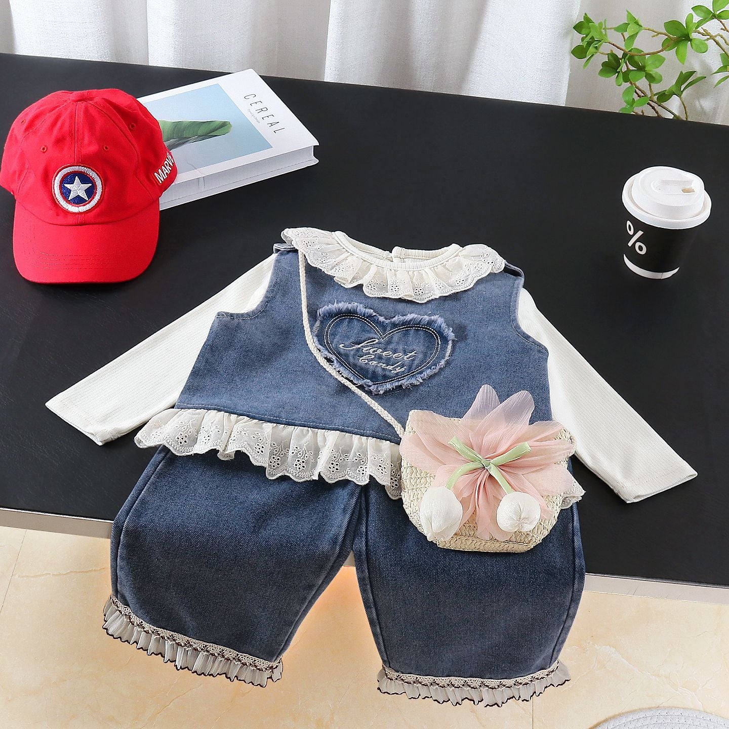 Baby Girl Love Letter Cowboy Vest 3-Piece Set