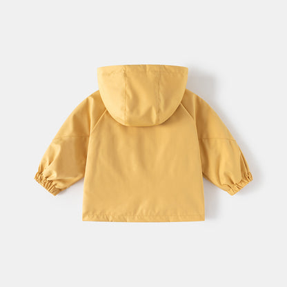 Outdoor Windbreaker for Kids Hooded Zip-Up Jacket Trendy Casual Coat