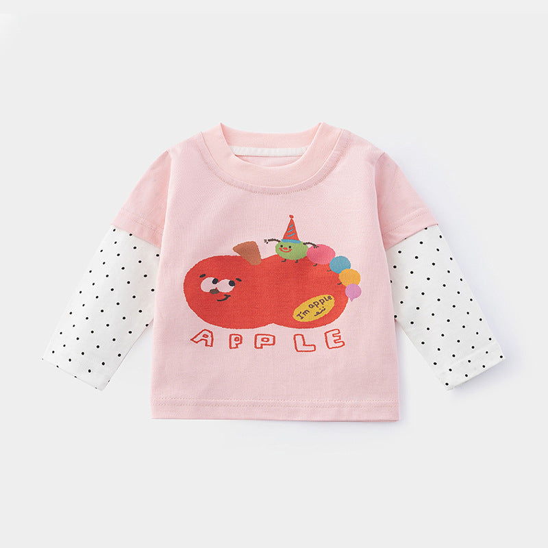 Girls' Pure Cotton Long Sleeve T-Shirt, Printed Innerwear for Baby Girls, Spring Style A-Class Fabric