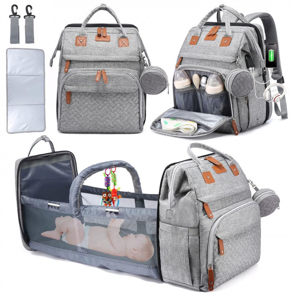 TOP Mommy Backpack with Crib Anti-Mosquito Mom Bag Stroller Large Capacity Baby Bag with Toy Gift