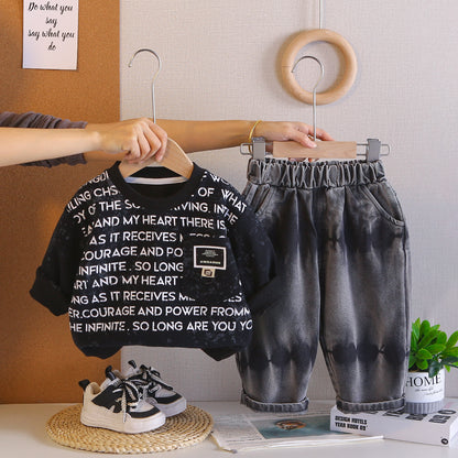 Baby casual letter hoodie two-piece set
