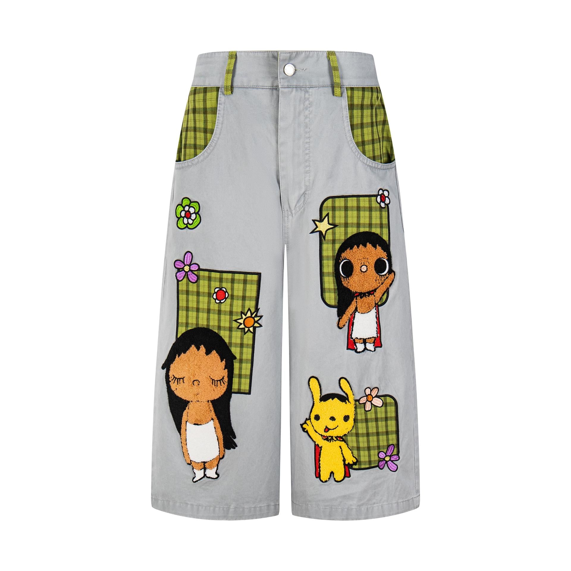 Cartoon girl embroidered pants