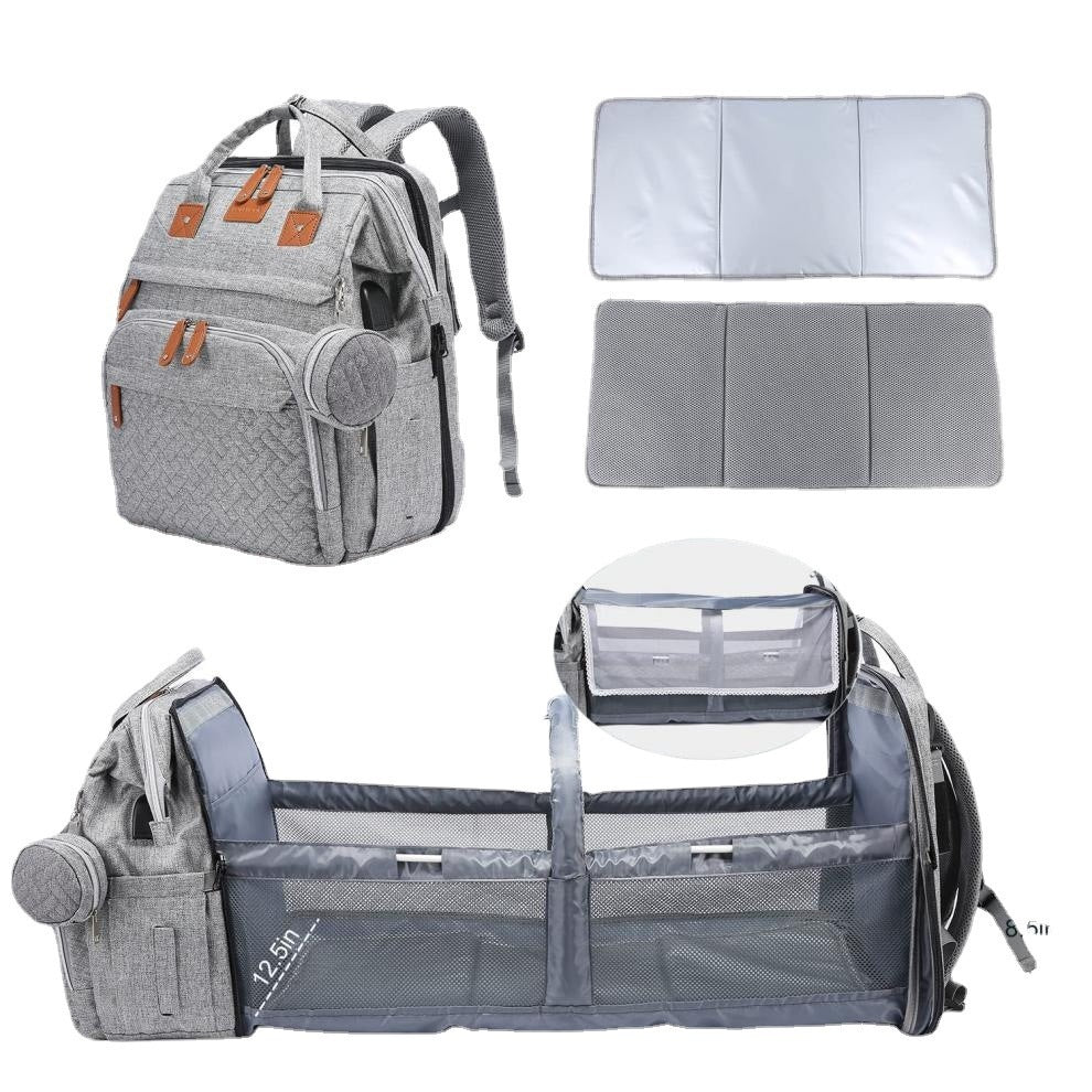 TOP Mommy Backpack with Crib Anti-Mosquito Mom Bag Stroller Large Capacity Baby Bag with Toy Gift