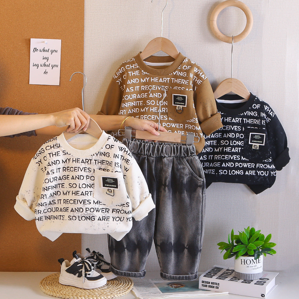 Baby casual letter hoodie two-piece set